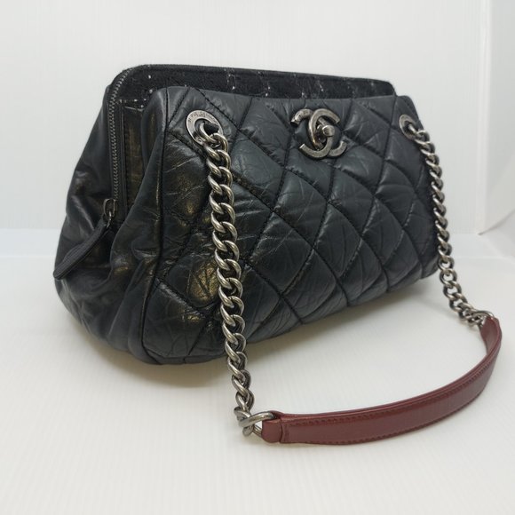 Chanel Black Tweed Leather Shoulder Tote Bag - Picture 1 of 10